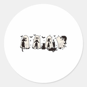 Sticker Rond Ghost Holding Chat noir Funny Halloween Amoureux d
