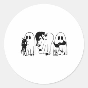 Sticker Rond Ghost Holding Chat noir Funny Halloween Amoureux d