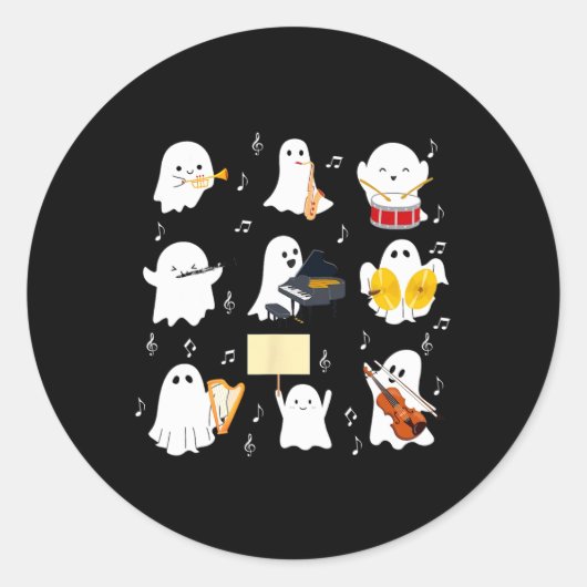 Sticker Rond Ghost Jouer Instruments De Musique Halloween Musiq (Devant)