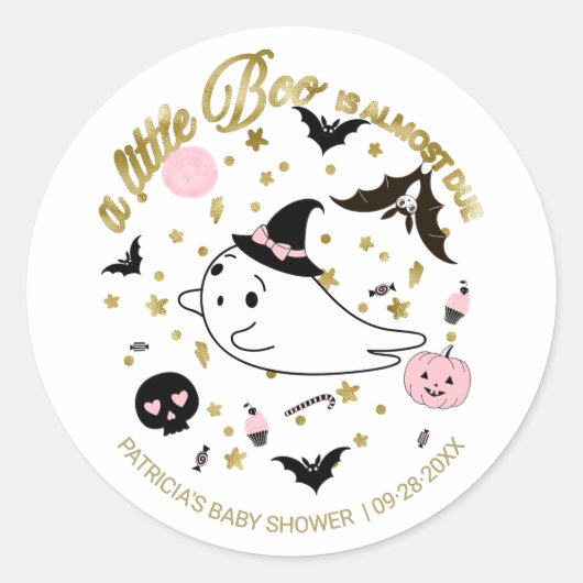 Sticker Rond Ghost Little Boo Halloween Baby shower fille (Devant)