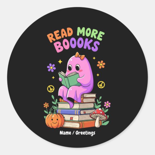 Sticker Rond Ghost mignon "Lire plus de livres" Drôle Halloween (Devant)