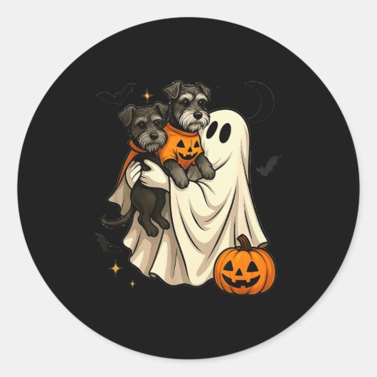 Sticker Rond Ghost Miniature Schnauzer Dog Halloween (Devant)