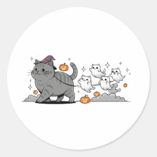 Sticker Rond Ghost Parade Brit - Halloween Shorthair britanniqu