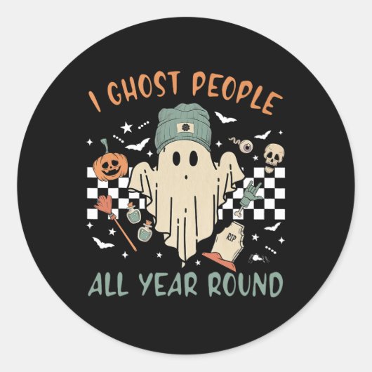 Sticker Rond Ghost People Toute L'Année Retro Halloween Ghost (Devant)