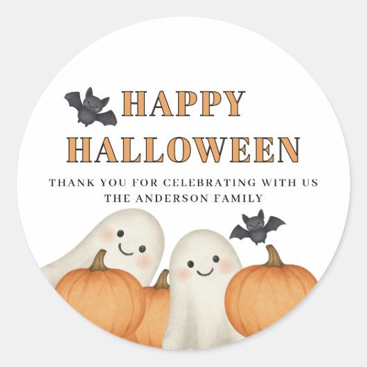 Sticker Rond Ghost Pumpkin Personalized Halloween Party  (Devant)