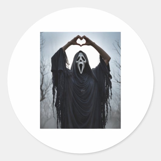 Sticker Rond Ghost Red Heart Hands Y Face Halloween Valentines  (Devant)