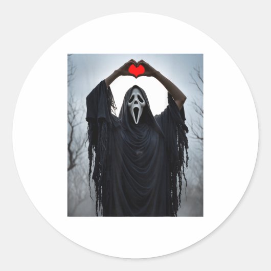 Sticker Rond Ghost Red Heart Hands Y Face Halloween Valentines  (Devant)