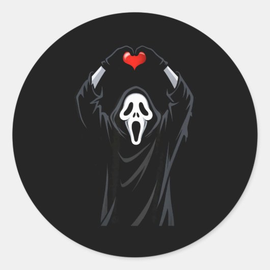 Sticker Rond Ghost Red Heart Hands Y Face Halloween Valentines  (Devant)