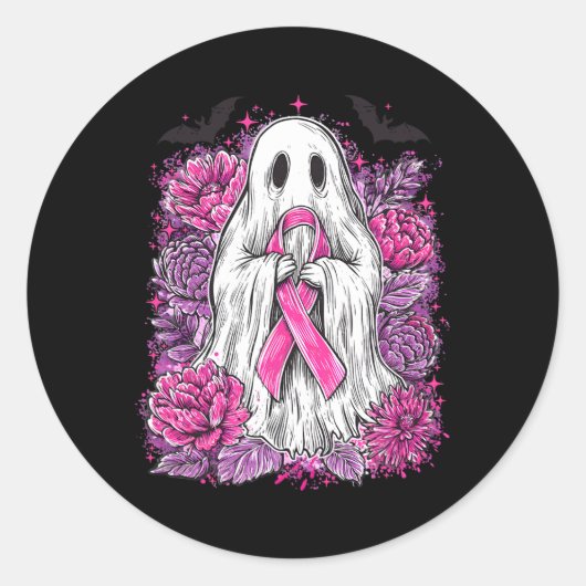 Sticker Rond Ghost Ribbon Sensibilisation au cancer du sein Hal (Devant)