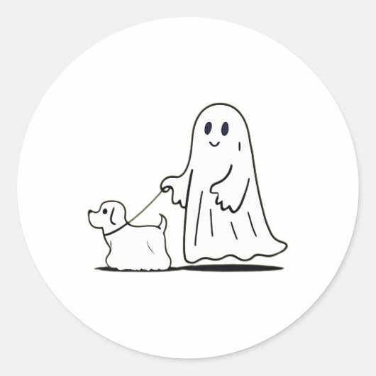 Sticker Rond Ghost Walking Chien Ghostile Drôle Halloween Chien (Devant)