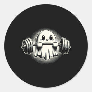 Sticker Rond Ghost Weighlifting Funny Ghost Workout Halloween