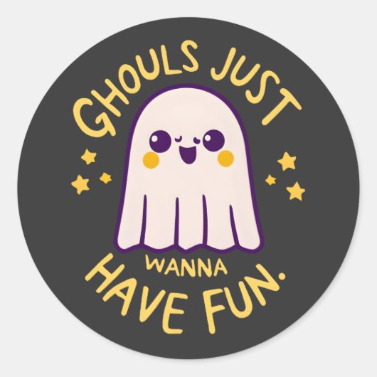 Sticker Rond Ghouls Je Veux Juste S'Amuser, Mignons Fantômes Ha (Devant)