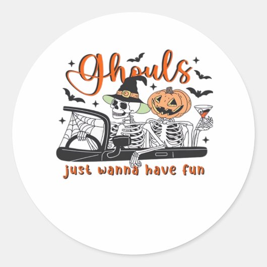 Sticker Rond Ghouls Just Wanna Amusement - Halloween Skeletons (Devant)