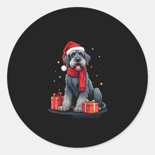 Sticker Rond Giant Schnauzer Chien Fêtes de Noël Vacances Sant (Devant)