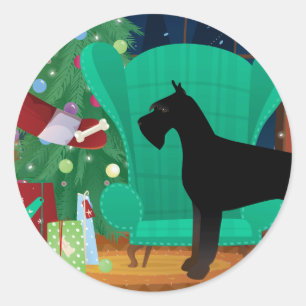Sticker Rond Giant Schnauzer Père Noël Cadeau de Noël