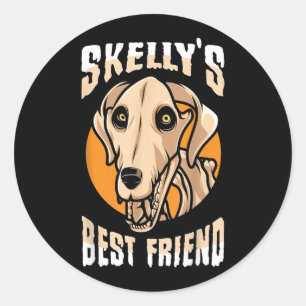 Sticker Rond Giant Skelly Dog Halloween