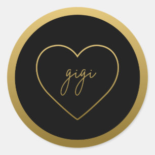 Sticker Rond Gigi Elegant Golden Gradient Heart Grandma Cadeau