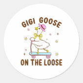 Sticker Rond Gigi Goose On The Loose Funny Birthday Matching Fa (Devant)