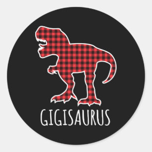 Sticker Rond Gigisaurus Buffalo Carreaux Dinosaure Drôle Corres