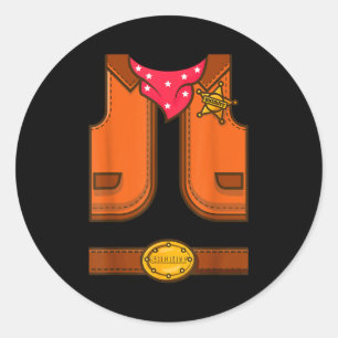 Sticker Rond Gilet simple de cowboy de sheriff western drôle Ha