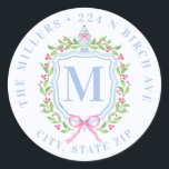 Sticker Rond Ginger Jar & Christmas Berries Monogramme Adresse<br><div class="desc">Cet autocollant a un design primitif et millénaire avec une crête de Noël avec une jarre de gingembre de Chinoiserie entourée de baies. Vous pouvez personnaliser avec votre initiale,  nom et adresse.</div>