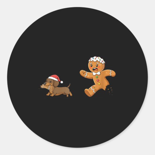 Sticker Rond Gingerbread Cookie Chasing Dachshund Christmas Dog (Devant)