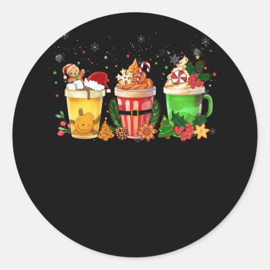 Sticker Rond Gingerbread Cookie Christmas Coffee Cups Latte Dri (Devant)