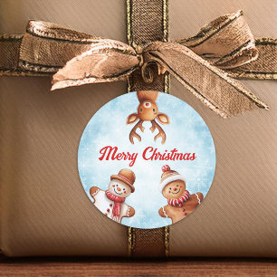 Sticker Rond Gingerbread Cookies Arrière - plan bleu Noël