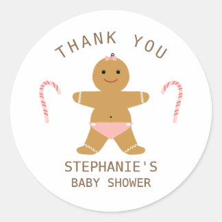Sticker Rond Gingerbread fille baby shower merci pour
