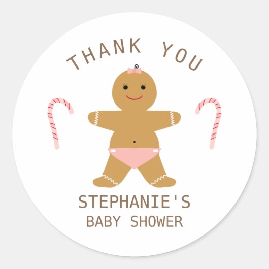 Sticker Rond Gingerbread fille baby shower merci pour (Devant)
