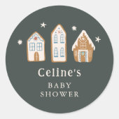 Sticker Rond Gingerbread House Boy Baby Shower Favor (Devant)