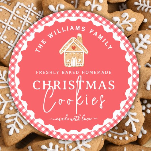 Sticker Rond Gingerbread house Gingham Christmas Cookies Label
