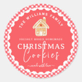 Sticker Rond Gingerbread house Gingham Christmas Cookies Label (Devant)