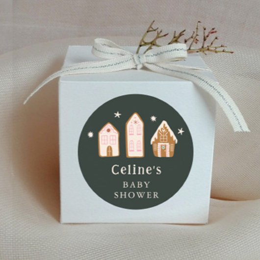 Sticker Rond Gingerbread House Girl Baby Shower Favor