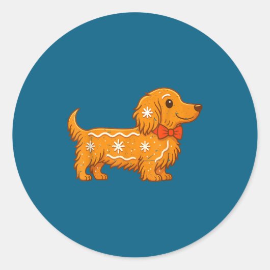 Sticker Rond Gingerbread Long Hair Dachshund Christmas Pajama T (Devant)