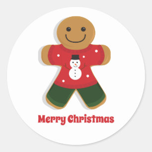 Sticker Rond Gingerbread Man Joyeux Noël