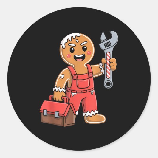 Sticker Rond Gingerbread Mechanic Handyman Fixer Worker Christm (Devant)