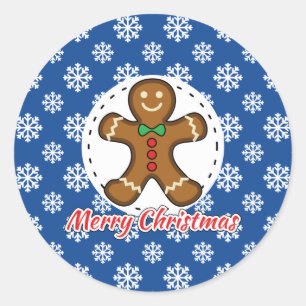 Sticker Rond Gingerbread - Patters bleus - Merry Xmas