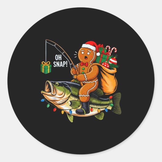 Sticker Rond Gingerbread Riding B Fish Christmas Fishing Xmas P (Devant)