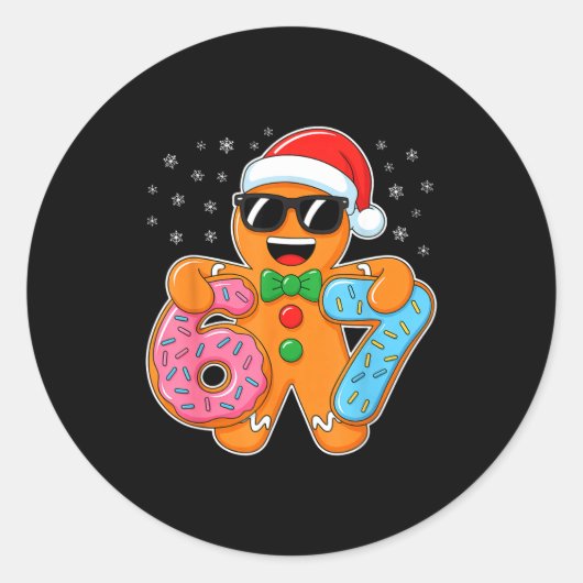 Sticker Rond Gingerbread Six Seven 67 Meme 6 7 Funny Christmas (Devant)