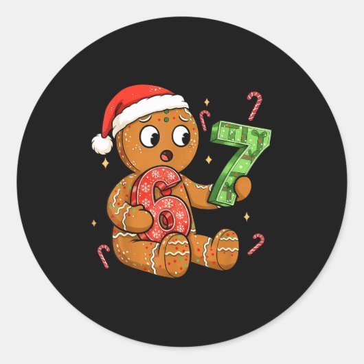 Sticker Rond Gingerbread Six Seven 67 Meme 6 7 Funny Christmas  (Devant)