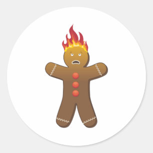Sticker Rond Gingerbreadman drôle sur le feu