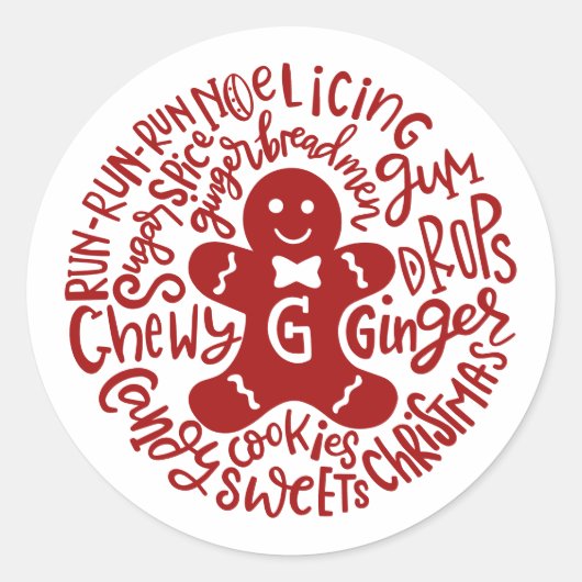 Sticker Rond Gingerman Noël hiver Candy Typographie (Devant)