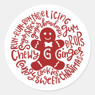 Sticker Rond Gingerman Noël hiver Candy Typographie