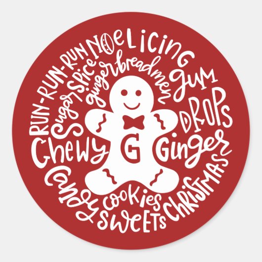 Sticker Rond Gingerman Noël hiver Candy Typographie RED (Devant)