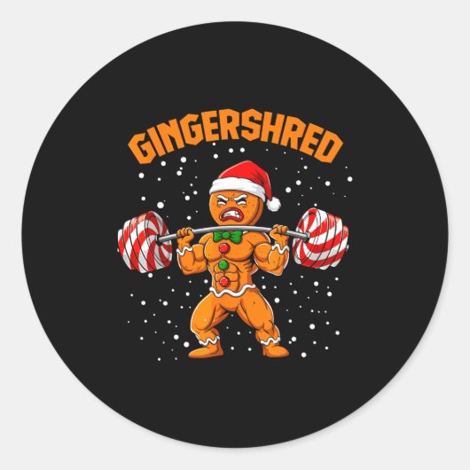 Sticker Rond Gingershred Funny Gingerbread Man Gym Bodybuilding (Devant)