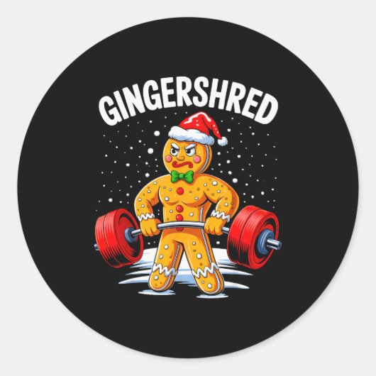 Sticker Rond Gingershred Funny Gingerbread Man Gym Bodybuilding (Devant)