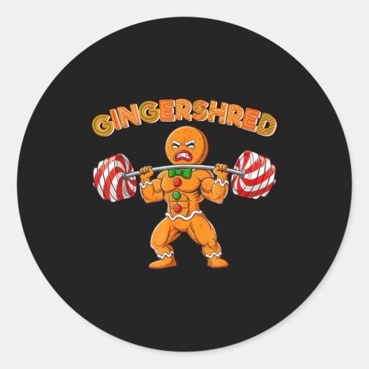 Sticker Rond Gingershred Funny Gingerbread Man Gym Bodybuilding (Devant)
