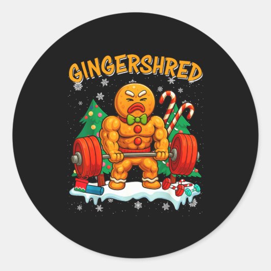 Sticker Rond Gingershred Funny Gingerbread Man Gym Bodybuilding (Devant)
