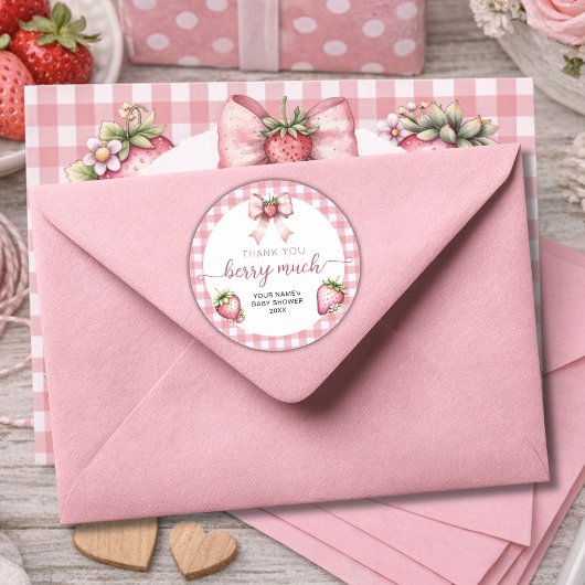 Sticker Rond Gingham baie douce baby shower